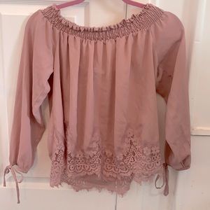 Mauve Off-The-Shoulder Long Sleeve Top with Ties